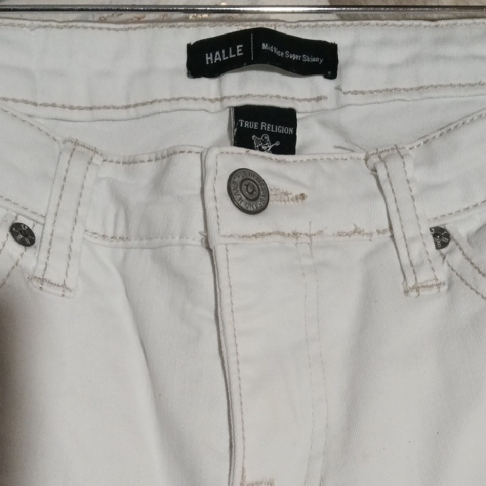 True Religion Halle Mid-Rise Super Skinny White Jeans